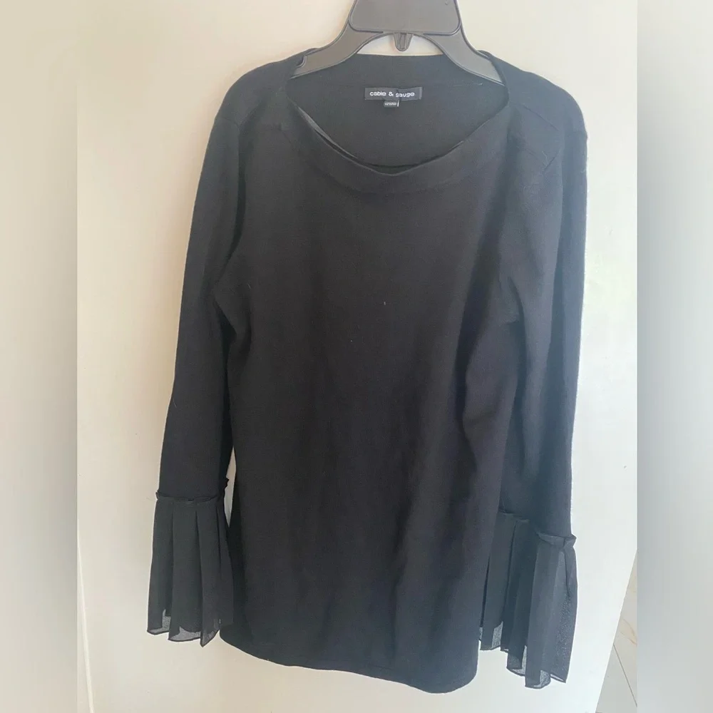 Cable & Gauge Black Blouse with Flared Sleeves - Picture 1 of 9